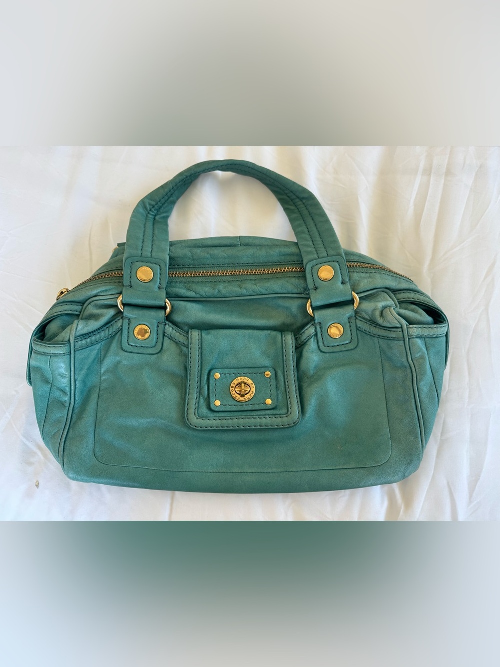 Marc Jacobs Teal Leather Handbag with Gold Hardware